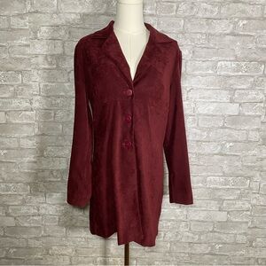 Vintage faux suede Burgundy scholarly longline blazer Women's 12 dark Academia